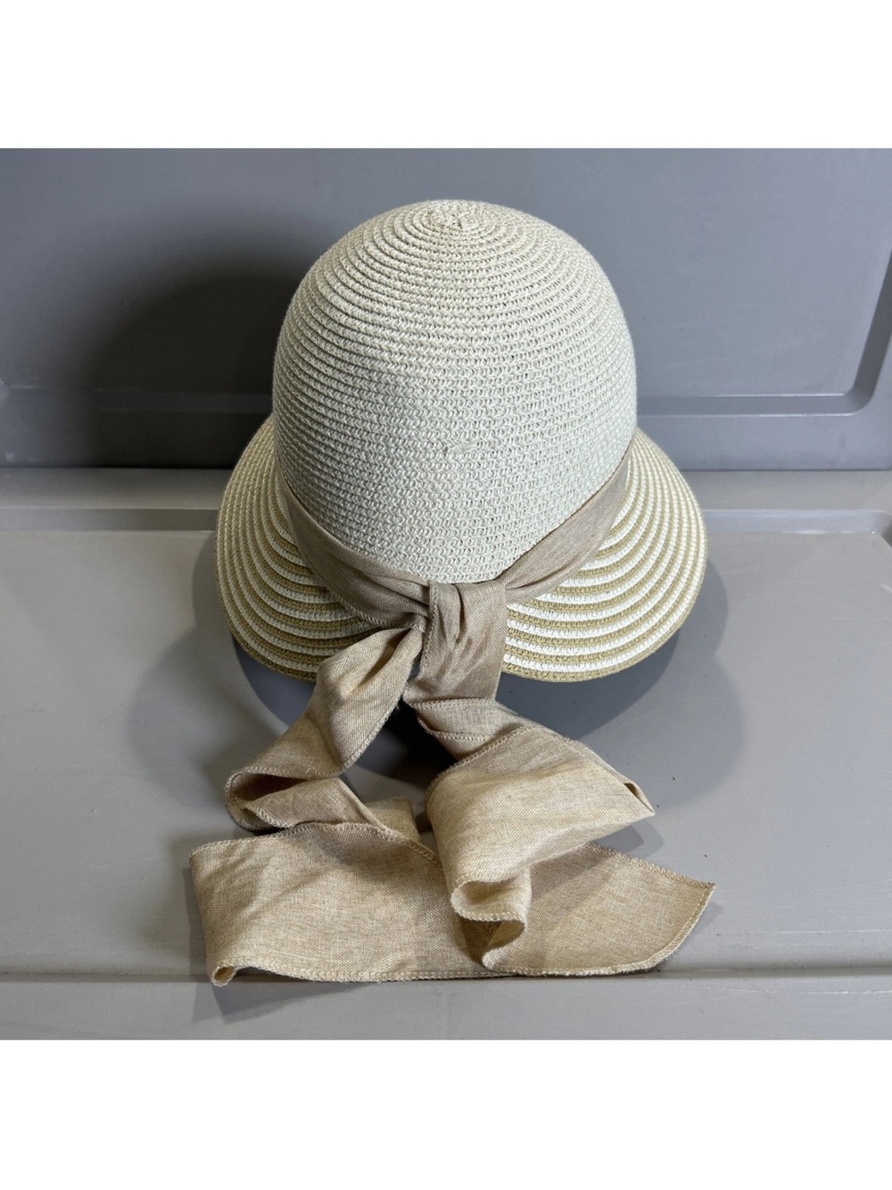 Tirabasso Made In Italy Wide Brim Sun Hat With Ribbon Adjustable Off White OSFM - Picture 4 of 8